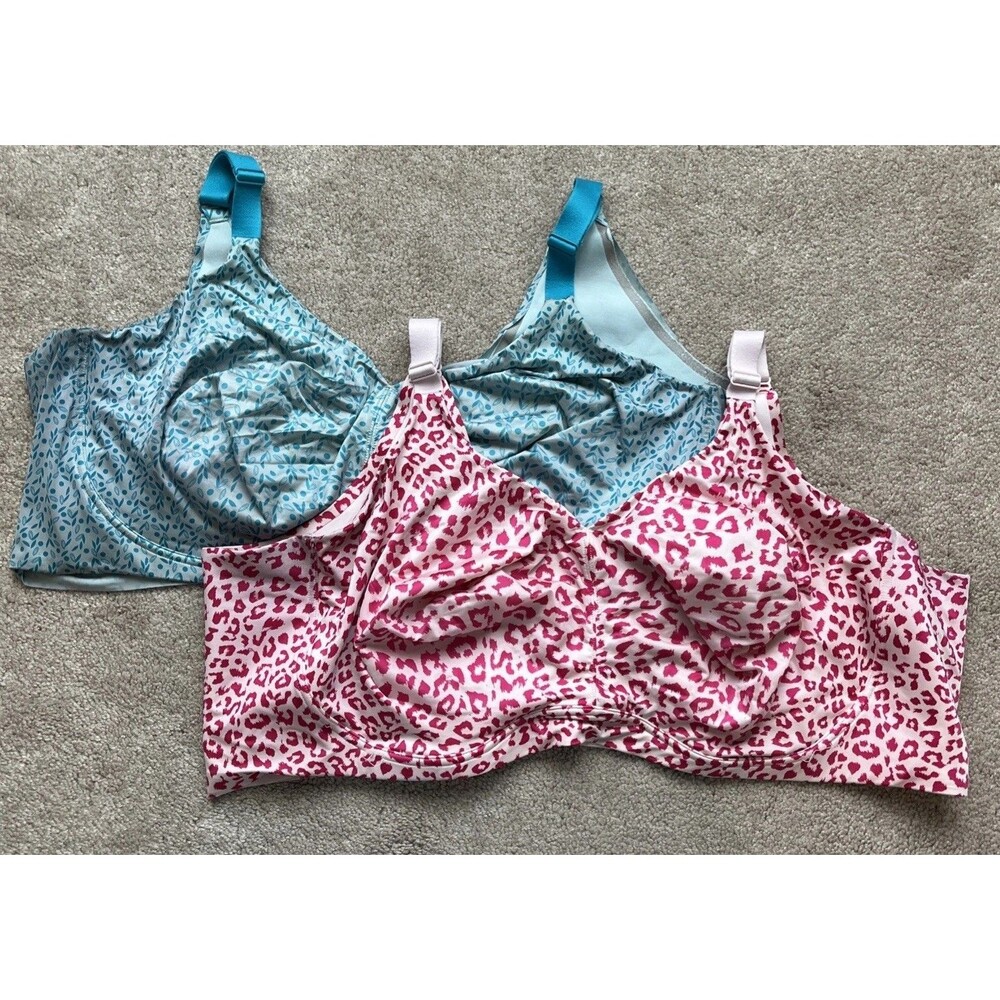 Catherines Bra 54DDD LOT of 2 Cheetah Print Floral Pink Blue Comfort Wireless